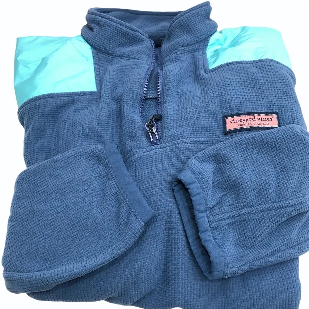 VINEYARD VINES BLUE WINDCREST GRID FLEECE QUARTER ZIP PULLOVER